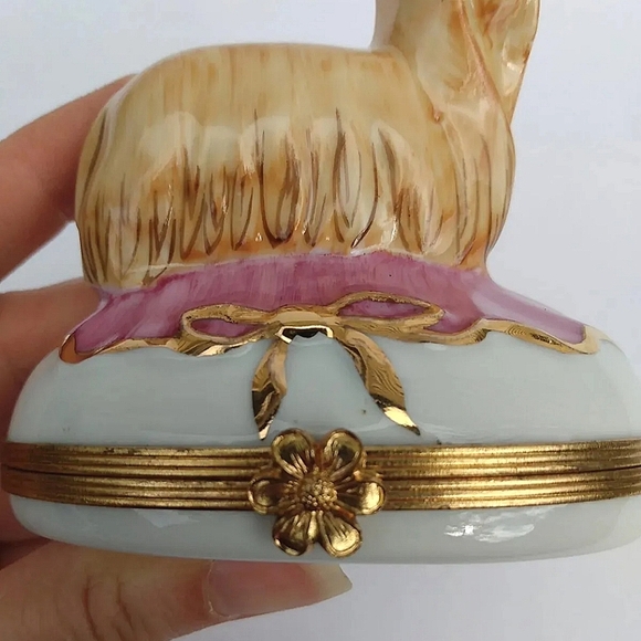 Vintage Limoges YORKIE hand painted trinket box Yorkshire Terrier pink France - Picture 8 of 11